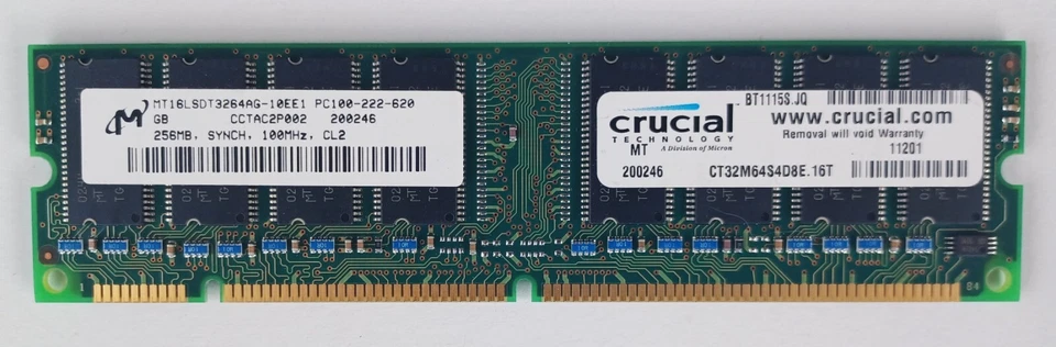 Crucial 256MB PC-100 100Mhz Unbuffered CL2 168-Pin Memory (CT32M64S4D8E.16T) - Image 1 of 1