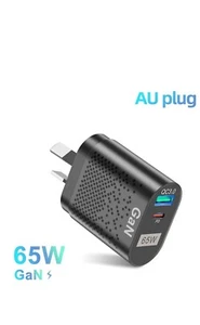 65W GaN Wall Charger Dual QC 3.0 USB & USB C fast Charging AU (Black) - Picture 1 of 6