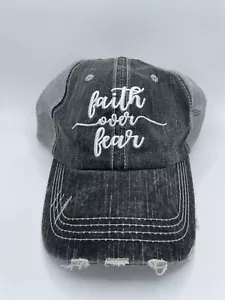 Faith Over Fear Embroidered Hat Adjustable One Size Women’s Distressed Cap - Picture 1 of 5