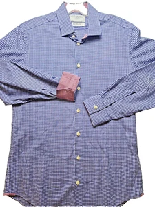 Charles Tyrwhitt Long Sleeve Dress Shirt Blue White Check Mens Size 15.5 - 34 - Picture 1 of 12