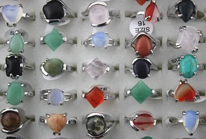 Wholesale Jewelry Lots 50pcs Natural Stone Colorful Charm Trendy Silver P Rings - Picture 1 of 3