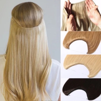 Extensiones de cabello humano 100 % Remy diadema invisible alambre trama oculta cabello rubio Foto 1 de 4