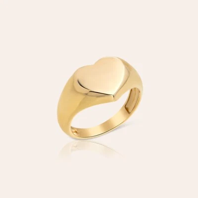 14K Solid Gold Engraved Heart Signet Ring, Personalized Signet Ring, Custom Ring - Image 1 of 4
