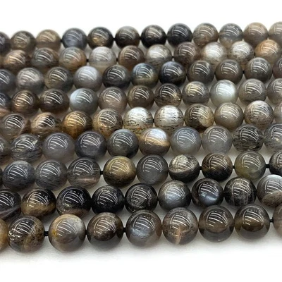 Genuine Natural Gray Black Gold Sunstone  flash light Round Loose Beads - Image 1 of 4