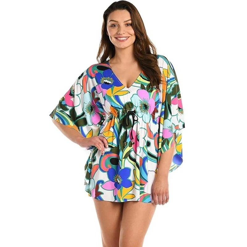 Roupa de praia feminina La Blanca estampada floral elástica caftan natação tamanho M - Imagem 1 de 4