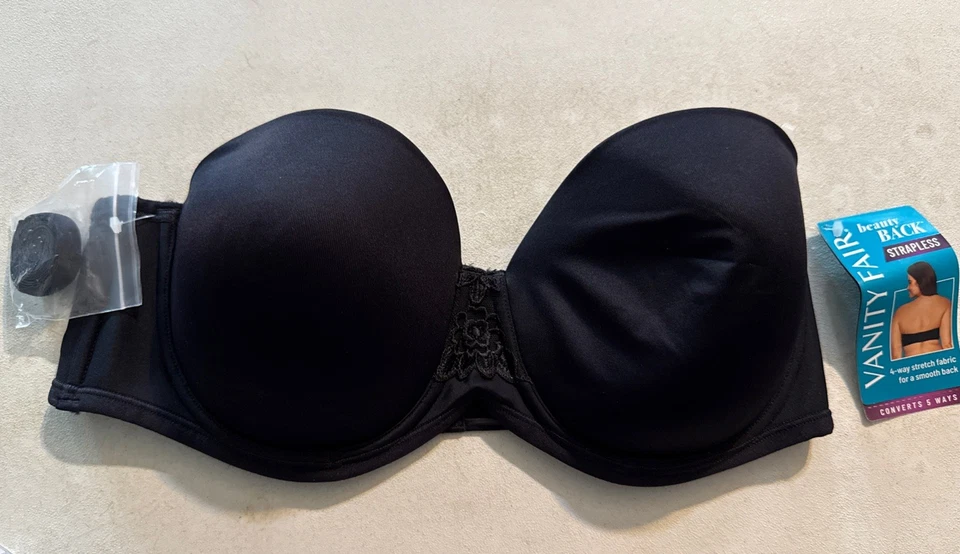 Vanity Fair 74380 Beauty Back Full Figure Strapless Bra 38 C Midnight Black