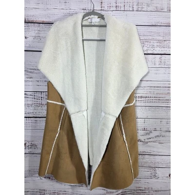 Fever Para Mujer 2X Sherpa Forrado Frente Abierto Cárdigan Chaleco Tostado Crema Boho Acogedor Foto 1 de 4