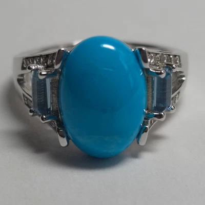 Anillo 925 enchapado con cabujón turquesa y múltiples piedras preciosas de la Bella Durmiente talla 8 Foto 1 de 4