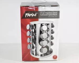 New Parini Stainless Steel 17pc Kitchen Carousel Glass Jars Spice Rack Organizer - Picture 1 of 8