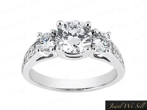 1ct Round Diamond 3Stone Trellis Engagement Ring 10kt White Gold GH I1 Accents - Picture 1 of 3