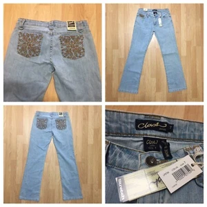 CLASH Size 7 NWT Jeans Stretch Inseam 31” Embroidery Light Blue - Picture 1 of 1