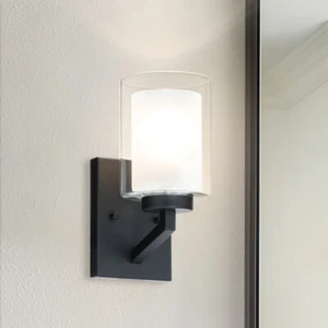 Dual Glass Wall Sconce Modern 1 Light Black Bathroom Vanity Lighting for Hallway - Picture 1 of 7