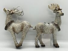 Set of 2 Holiday Deer Snow Retro Vintage-Look Christmas Ornaments Decor Ornament