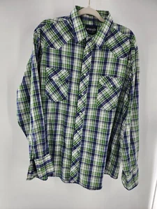WRANGLER Camicia Western Uomo XXL Perla Snap Vintage Plaid Country Manica Lunga  - Foto 1 di 7
