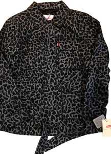 Levi's Gray Animal print Belted 4-Pocket Lined Zip Denim Shirt Jacket M NWT $150 - Picture 1 of 7