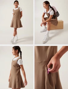 Athleta Girl School Day Dress Brownstone Beige Size XL / 14 Uniform Tan Khaki - Picture 1 of 5