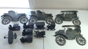 Vintage Konvolut 4 Metall Antik Autos Wandbehang + 8 Züge Wagen Flugzeug Blech - Bild 1 von 11