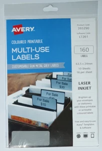 Avery Labels Multi Use Labels 393290 - 160 Labels - Metal Grey 63.5x24mm AusPost - Picture 1 of 2