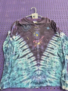 VINTAGE 1990s Hippy Dead Head Tie Dye Space T-Shirt Planets Surf Skate Grunge - Bild 1 von 6