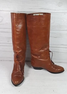 Vtg 80s Liz Claiborne Tassel Lace Brown Leather Boots 5.5 M Prairie Cottage Boho - Picture 1 of 18