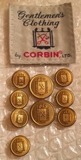 Corbin Scissors Thread Logo Blazer Button Set 8 & 1 For 2 Button Coat Brass