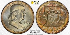 Medio dólar de plata Franklin 1957 D - NGC MS65+ Plus - Gran tono - TrueView - Imagen 1 de 6