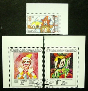 Checoslovaquia, arte circense 1986 y Europa 2002, 3 estampillas, CTO, NH y MNH - Imagen 1 de 3