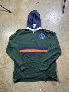 Polo Ralph Lauren Felpa con Cappuccio Ragazzo XL Verde Navy Arancione Rugby Patch Ricamata Gioventù - Foto 1 di 6