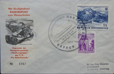AUSTRIA ÖSTERREICH 1962 Raketenpost Raketenpost Flug Grossglockner Kaprun - Bild 1 von 2