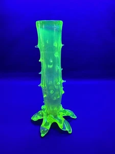 Uranium Glass John Walsh Victorian Vaseline Glass Thorn / Cactus Vase - Picture 1 of 19