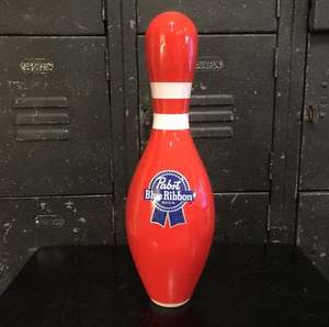 Vintage Pabst Beer Bowling Pin Advertising Red PBR Man Cave Sign Bar Pub VTG - Picture 1 of 10