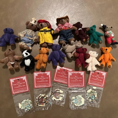VTG Mini dollhouse 2" jointed plush teddy bear LOT faux leather paws Paper Doll - image 1 of 4
