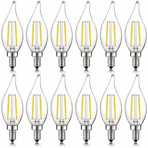 Luxrite 4W Vintage Candelabra LED Bulb Dimmable 3000K 400lm Flame Tip E12 12Pack - Picture 1 of 7