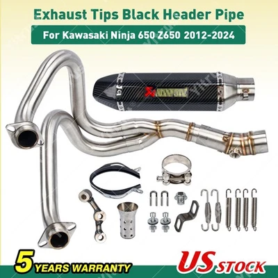 For Kawasaki Ninja 650 Z650 2012-2024 Full System Exhaust Tips Black Header Pipe - Image 1 of 4