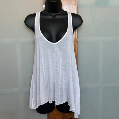 Emma & Sam Tank Top Womens Medium Pinkish White Sheer Loose Flowy Drapey Hem - Image 1 of 4
