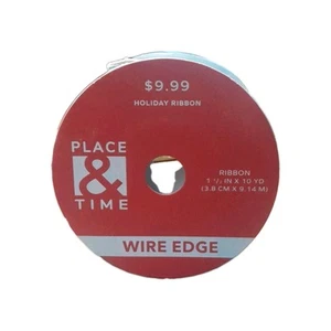 Place & Time 1.5 In X 10 Yd Chistmas Pine Holly Mistletoe Wired Edge Ribbon - Picture 1 of 3