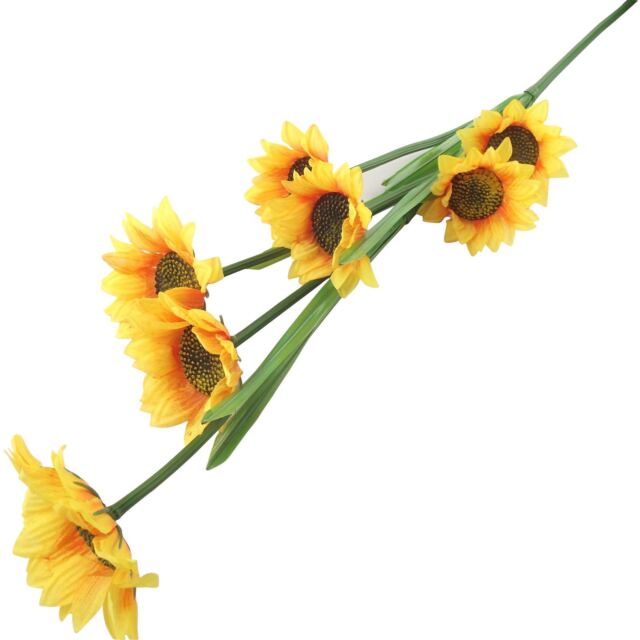 Flores de poliéster ramo de cuatro girasoles con botones pequeños - Grupo  Galdiaz