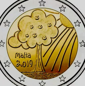 Malta 🇲🇹 Coin 2€ Euro 2019 nvironment Nature Tree UNC Sun shunshine Farming - Picture 1 of 3