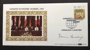 GB 1984 Benham London Economic Summit Primer Día Cubierta, FIRMADA POR DENIS HEALEY - Imagen 1 de 2