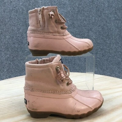 Bota Sperry Top Sider Pato Crianças 8M Rosa Meninas Água Salgada Brilho Cadarço - Imagem 1 de 4