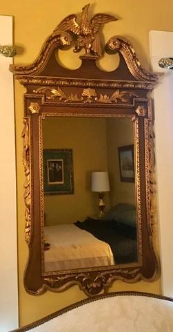Chippendale Style Parcel Gilt Composition Constitution Mirror with Eagle 57.5” H Cover