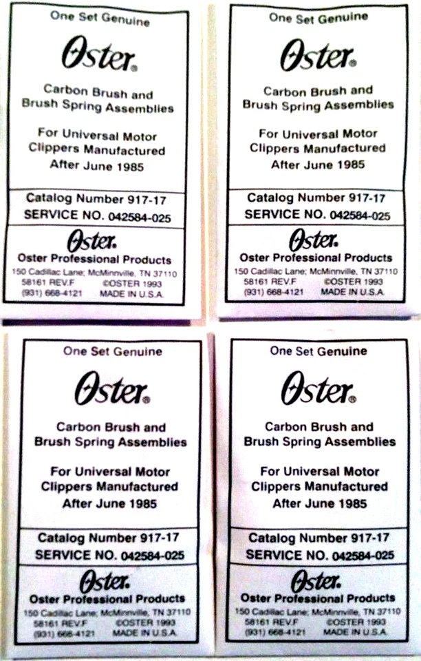 Oster Clipper Carbon Brush and Spring Assy 919-17 for A5, Classic 76 (4 packs!)