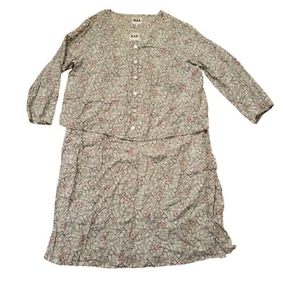 Maxi Vestido Lino 2 Piezas Floral Sin Mangas Chaqueta Abotonada 1G Lino 18 20 Foto 1 de 4