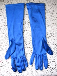 NEW 14  1/2" BLUE NYLON SATIN SPANDEX  FORMAL OPERA GLOVES - 1 SIZE - Picture 1 of 5
