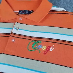 Coogi Polo Shirt Mens 4XL Green Orange Stripe Logo Embroidered - Picture 1 of 7