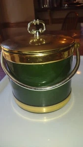 Vintage Kraftware Green Chartreuse w/ Polished Brass Ice Bucket Barware GC - Picture 1 of 20