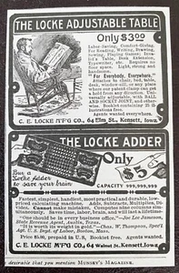 LOCKE TABLE&ADDER Calculating Machine Kensett,Iowa Mfg Co. Antique 1903 Print Ad - Picture 1 of 3