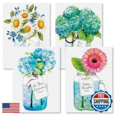 Mason Jar Get Well Greeting Cards - Set of 8 (4 Designs), Large 5" x 7", Symp - Image 1 of 4