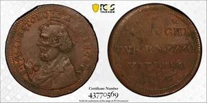 1796 Viterbo Papal City States 2 1/2 Baiocchi PCGS AU58 Gorgeous Clipped 2346 - Picture 1 of 5
