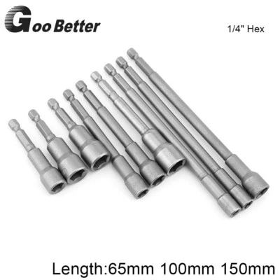6 - 24mm Magnetic Nut Driver Socket Extra Long 1/4" Hex Metric Impact Drill Bit